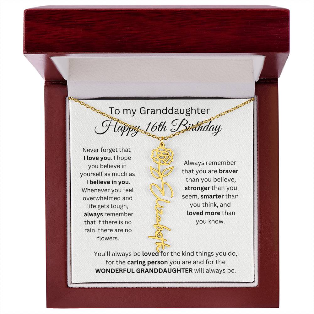 To My Granddaughter | Happy 16th Birthday | Flower Name Necklace