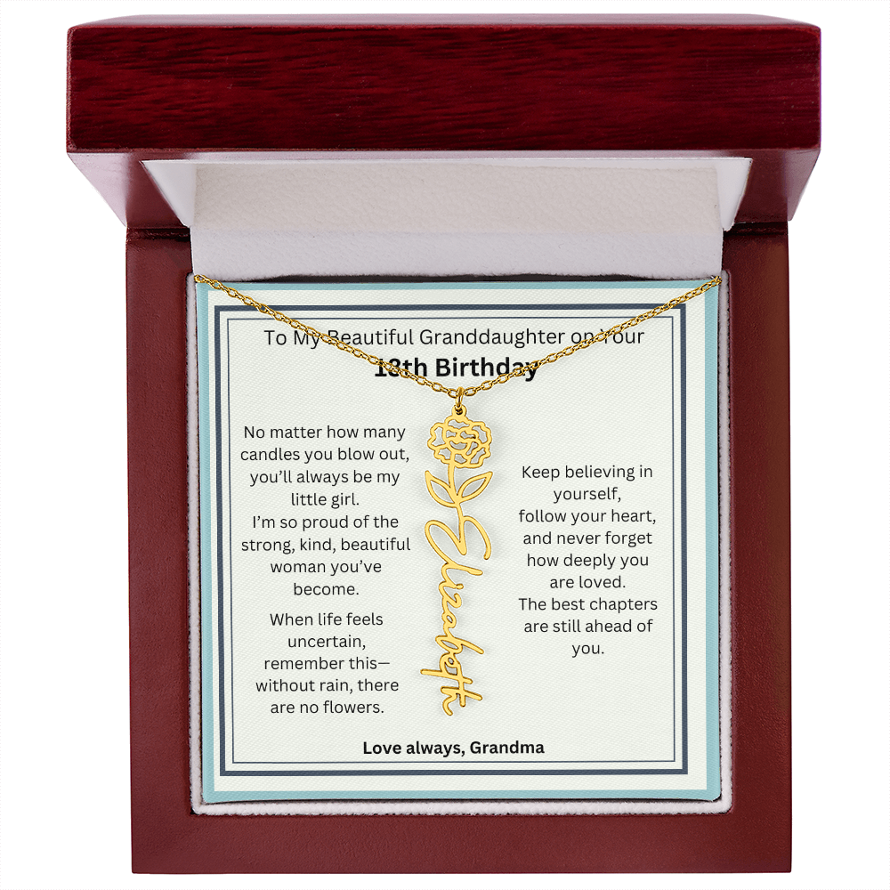 18th Birthday Gift for Granddaughter - Birth Flower Name Necklace