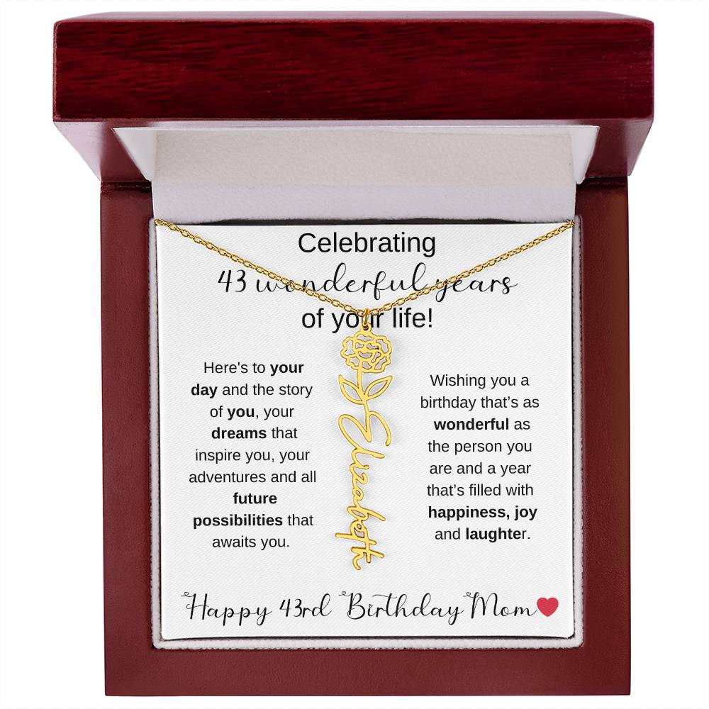 Happy 43rd Birthday Mom - Flower Name Necklace