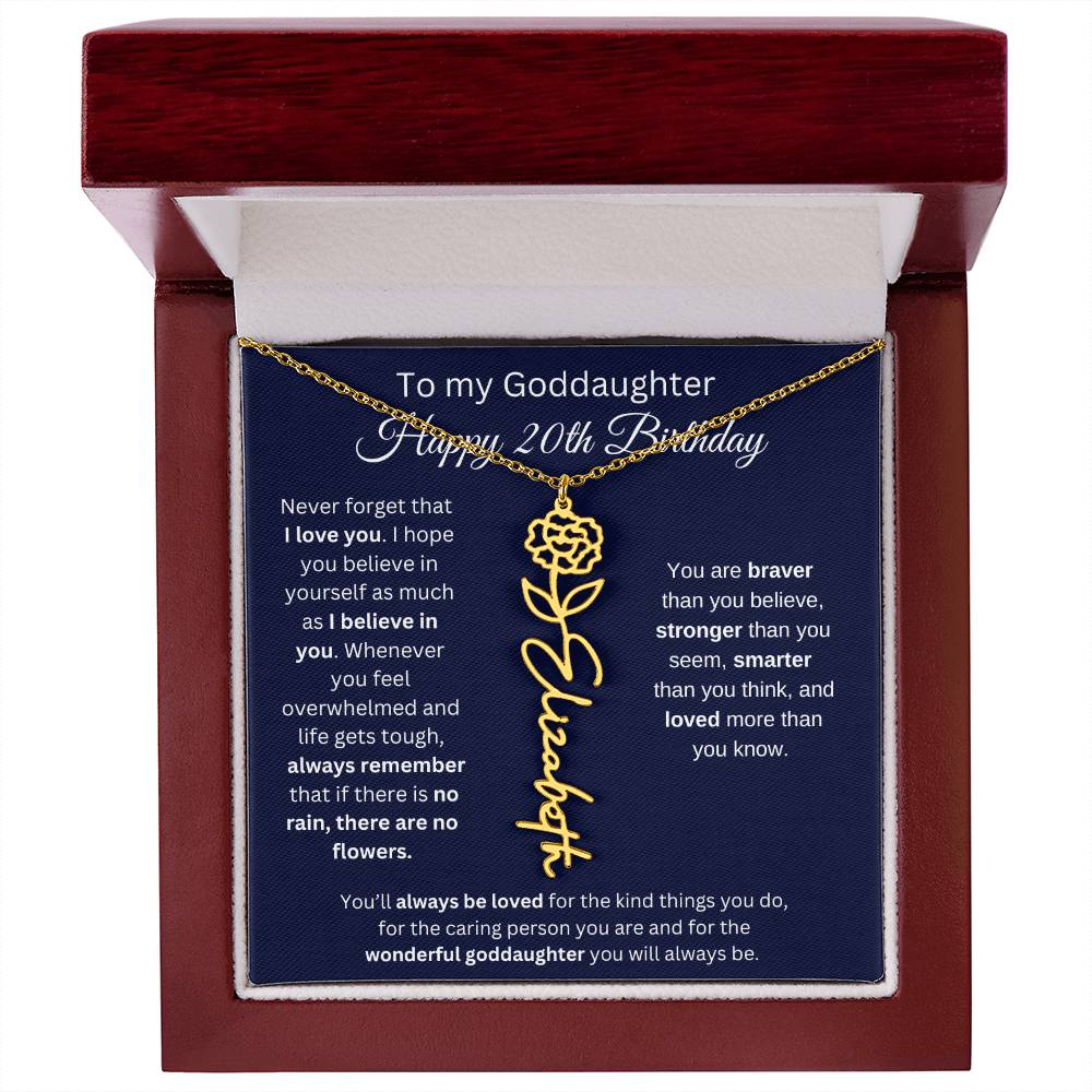 To My Goddaughter - Happy 20th Birthday - Flower Name Necklace