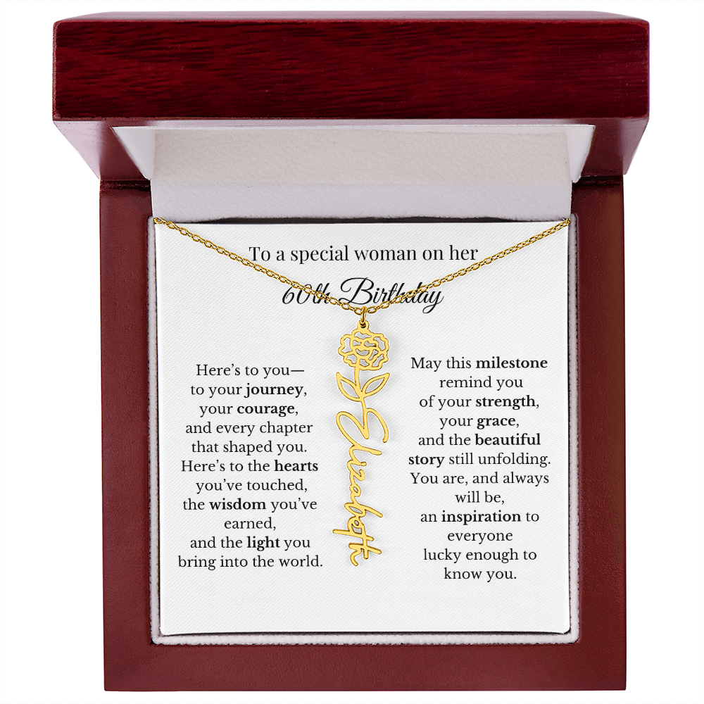 60th Birthday Gift To A Special Woman | Personalized Birth Flower Name Necklace