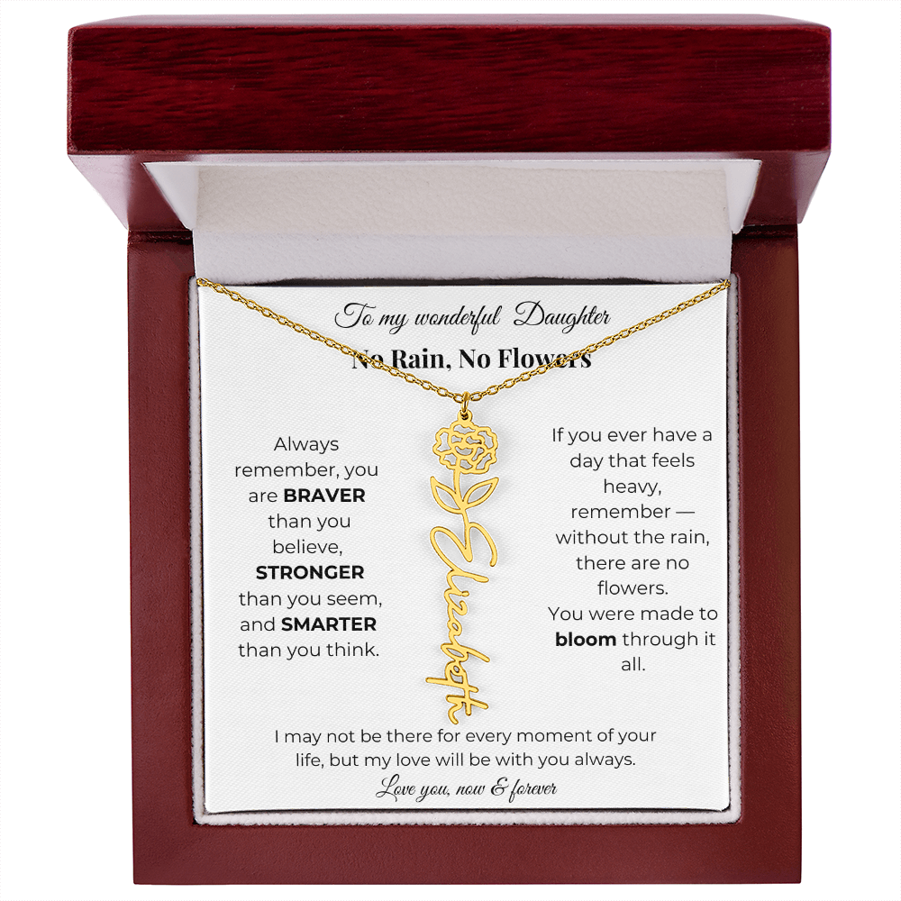 Daughter Gift Birth Flower Name Necklace with Message Card