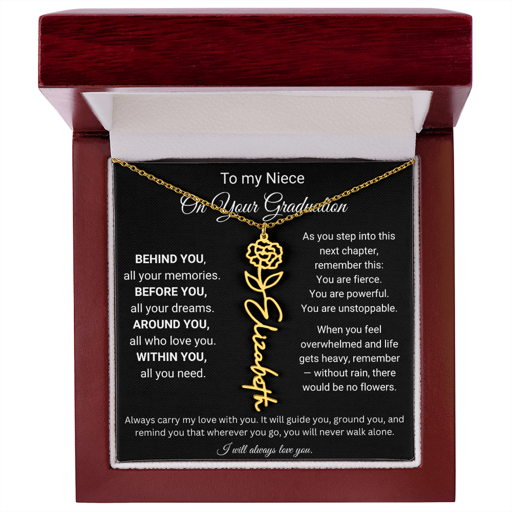 Graduation Birth Flower Name Necklace for Niece