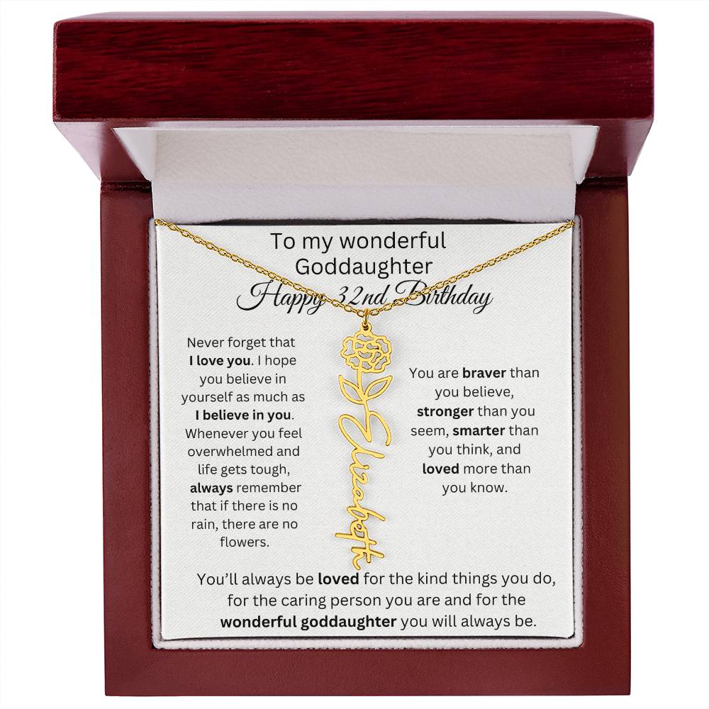 To My Wonderful Goddaughter - Happy 32nd Birthday - Flower Name Necklace