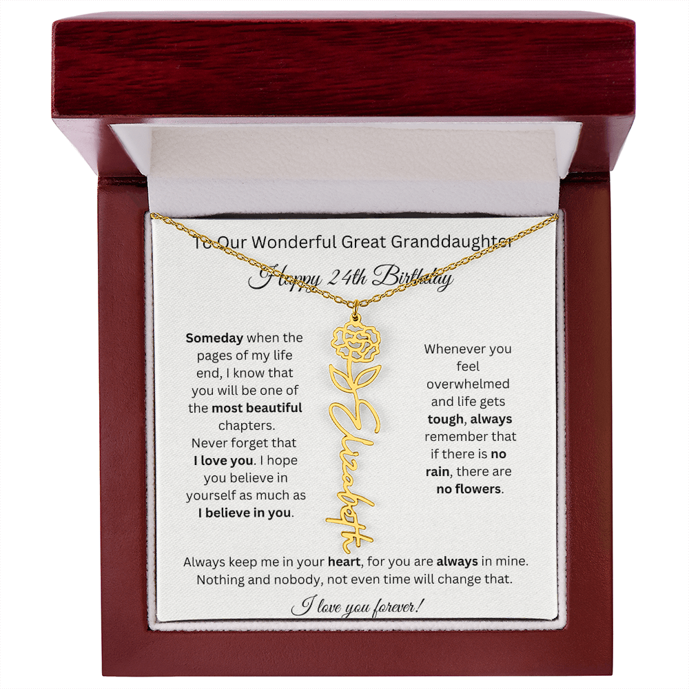 Birthflower Name Necklace To My Great Granddaughter's 24th Birthday