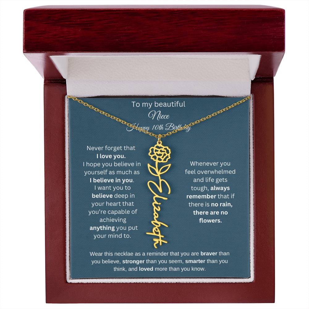 10th Birthday Name Birthflower Necklace Gift for Niece