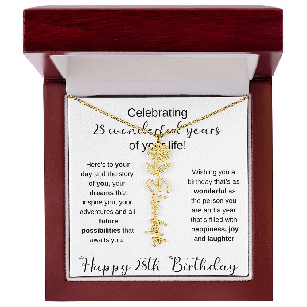Happy 28th Birthday | Flower Name Necklace