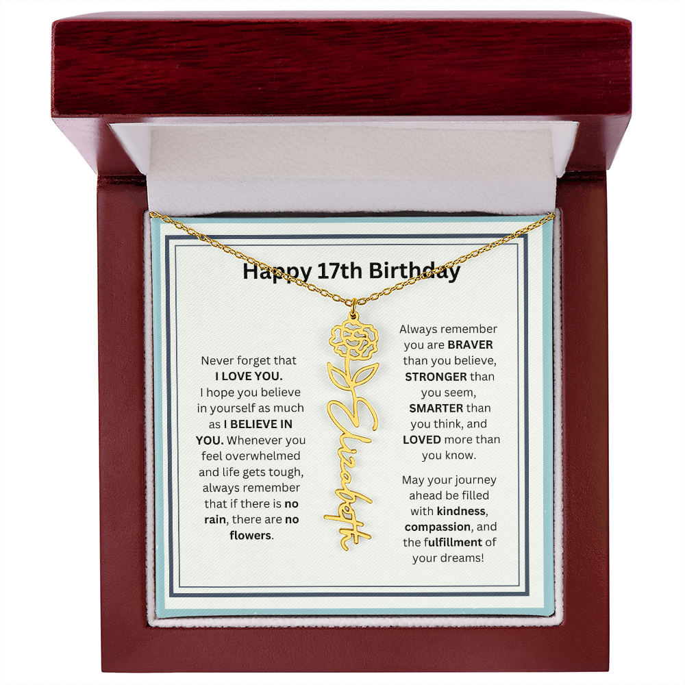 17th Personalized Birthday Gift - Flower Name Necklace