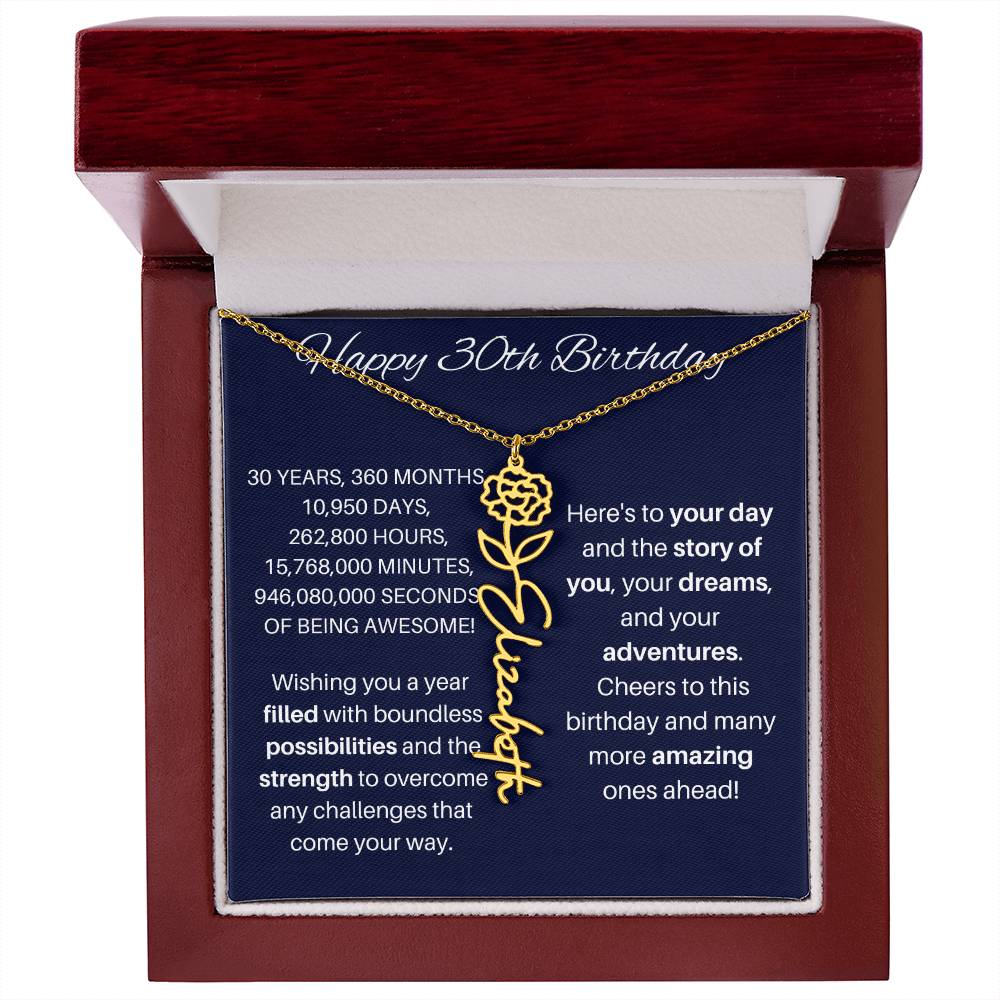 30th Birthday Birth Flower Necklace