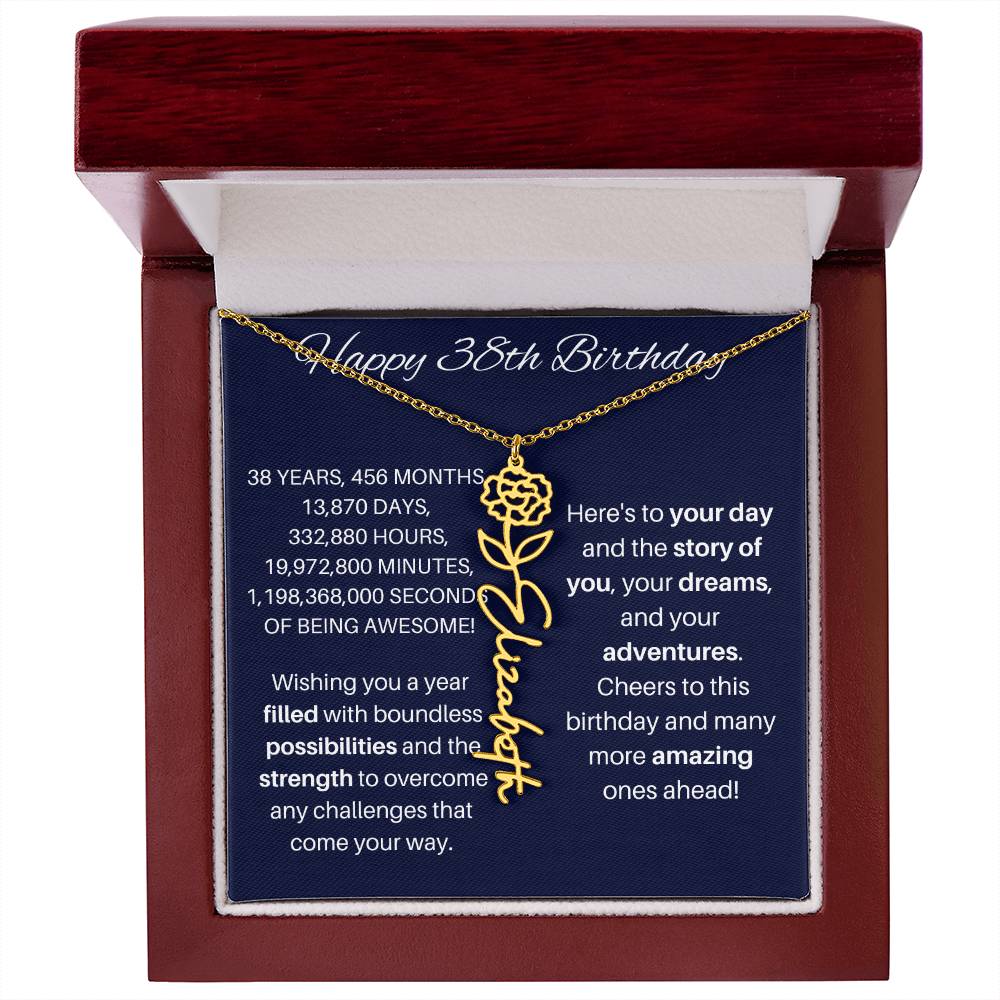 38th Birthday Birth Flower Necklace