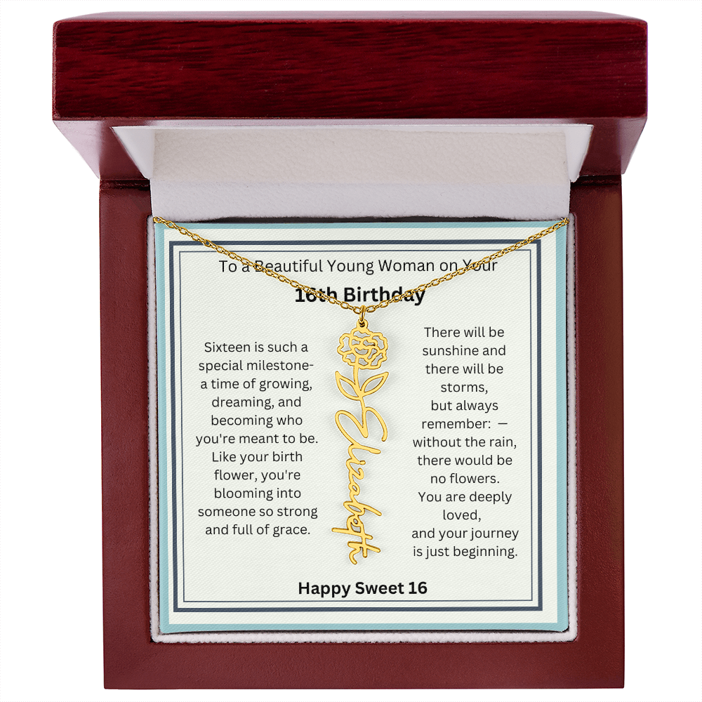 Sweet 16 Birth Flower Name Necklace Gift 2