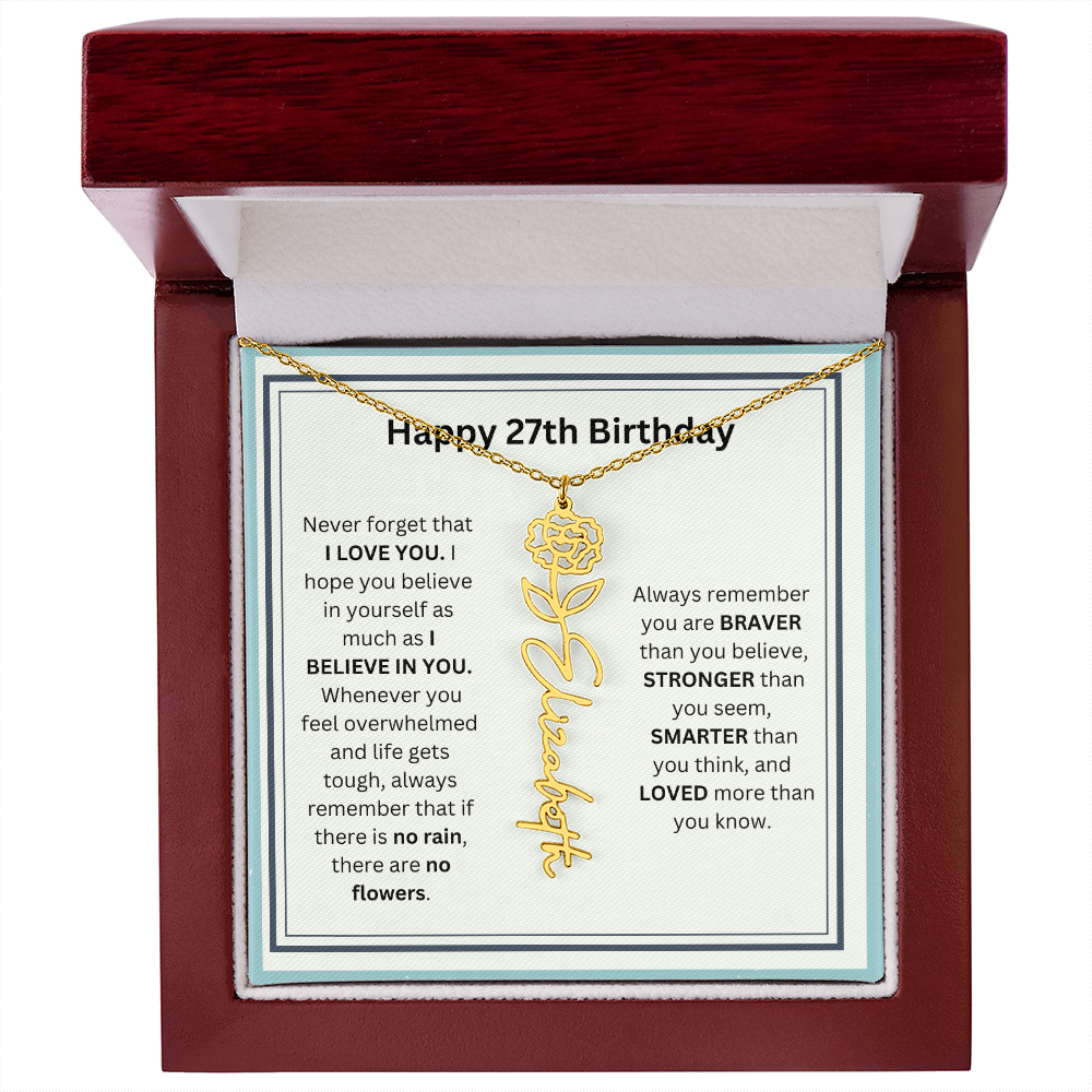 Personalized 27th Birthday Flower Name Necklace Gift