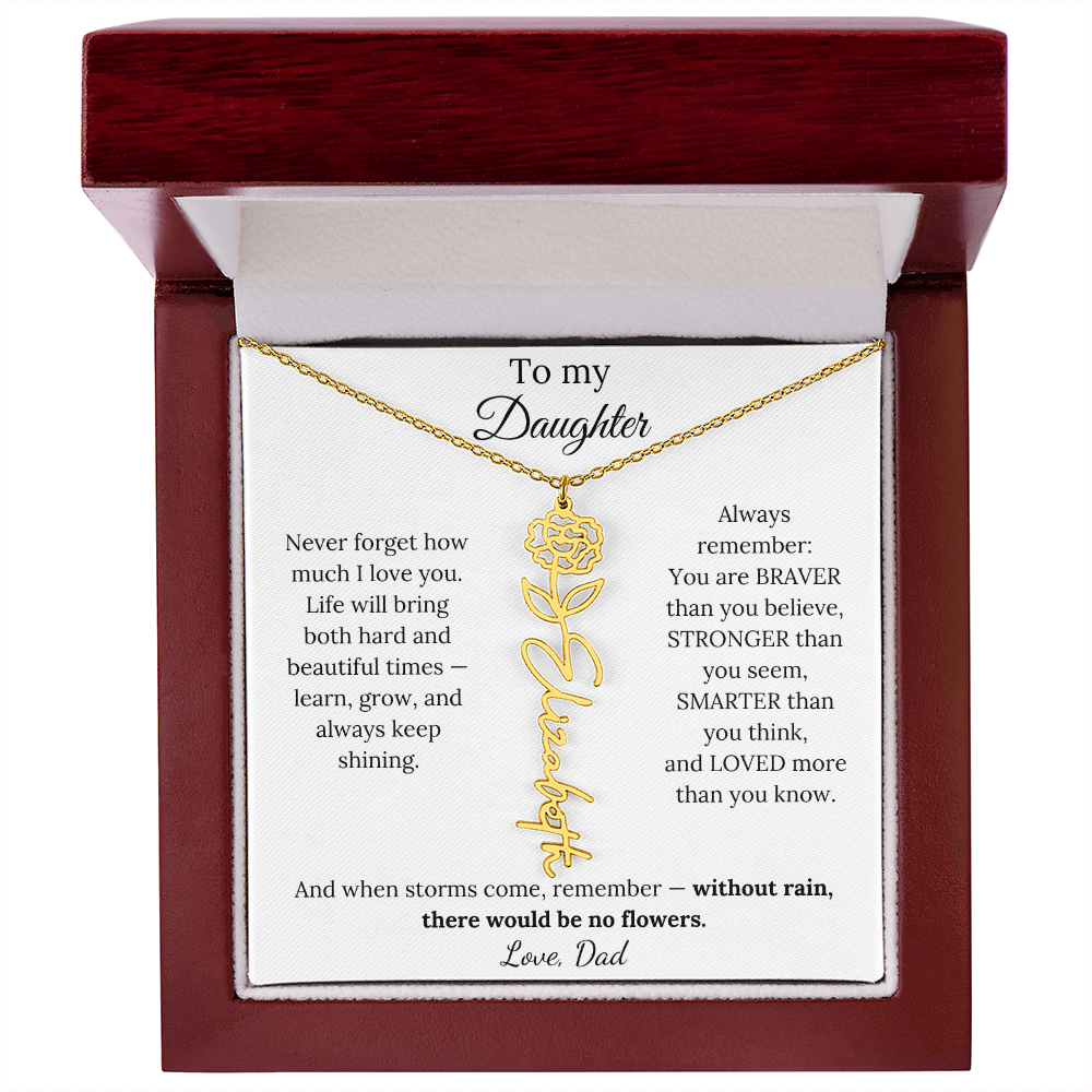 Personalized Jewelry Gift To My Daughter Birth Flower Name Necklace From Dad