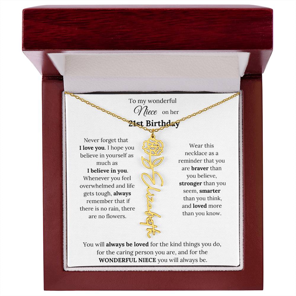 To My Wonderful Niece Happy 21st Birthday | Flower Name Necklace