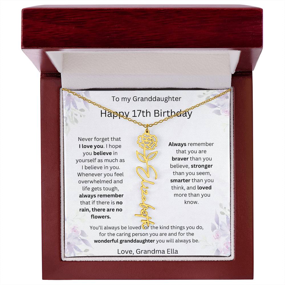 To My Granddaughter - Happy 17th Birthday | Flower Name Necklace