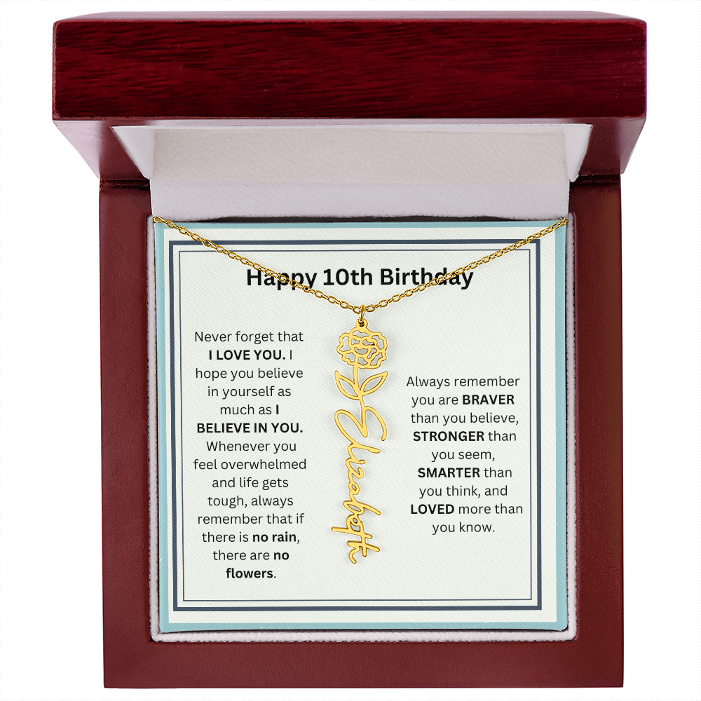 Personalized 10th Birthday Flower Name Necklace Gift