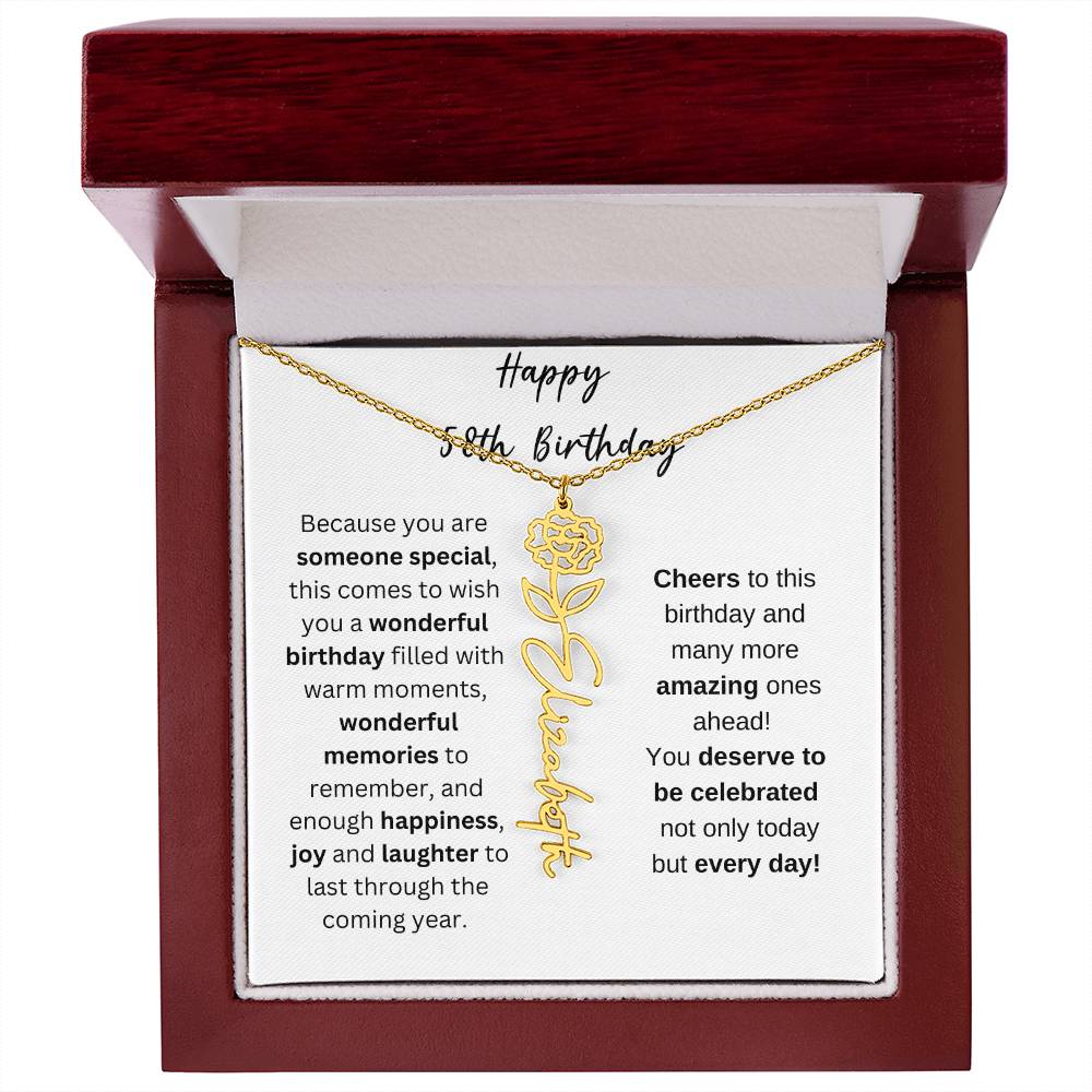 Happy 58th Birthday - Flower Name Necklace