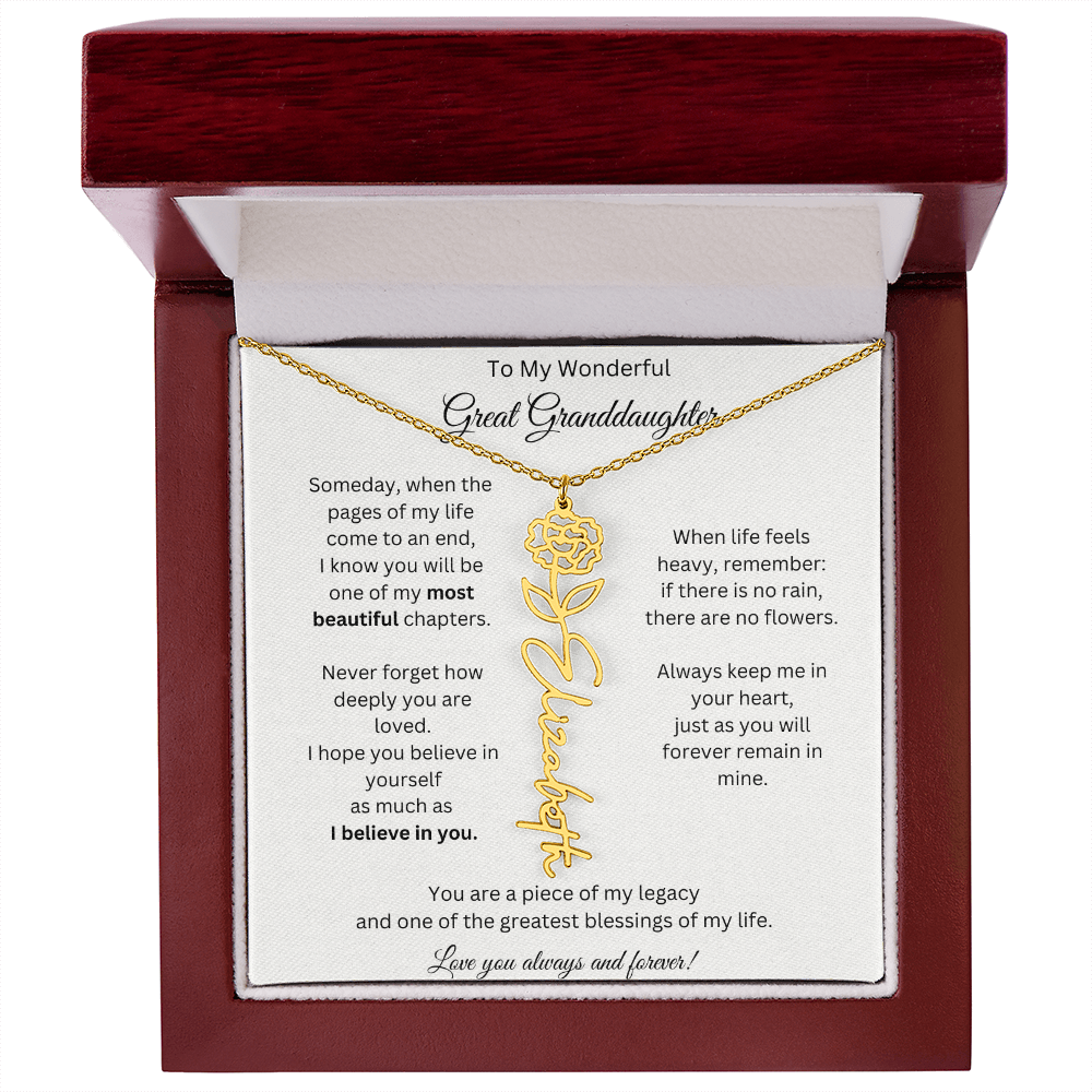 Great Granddaughter Gift - Custom Birth Flower Name Necklace