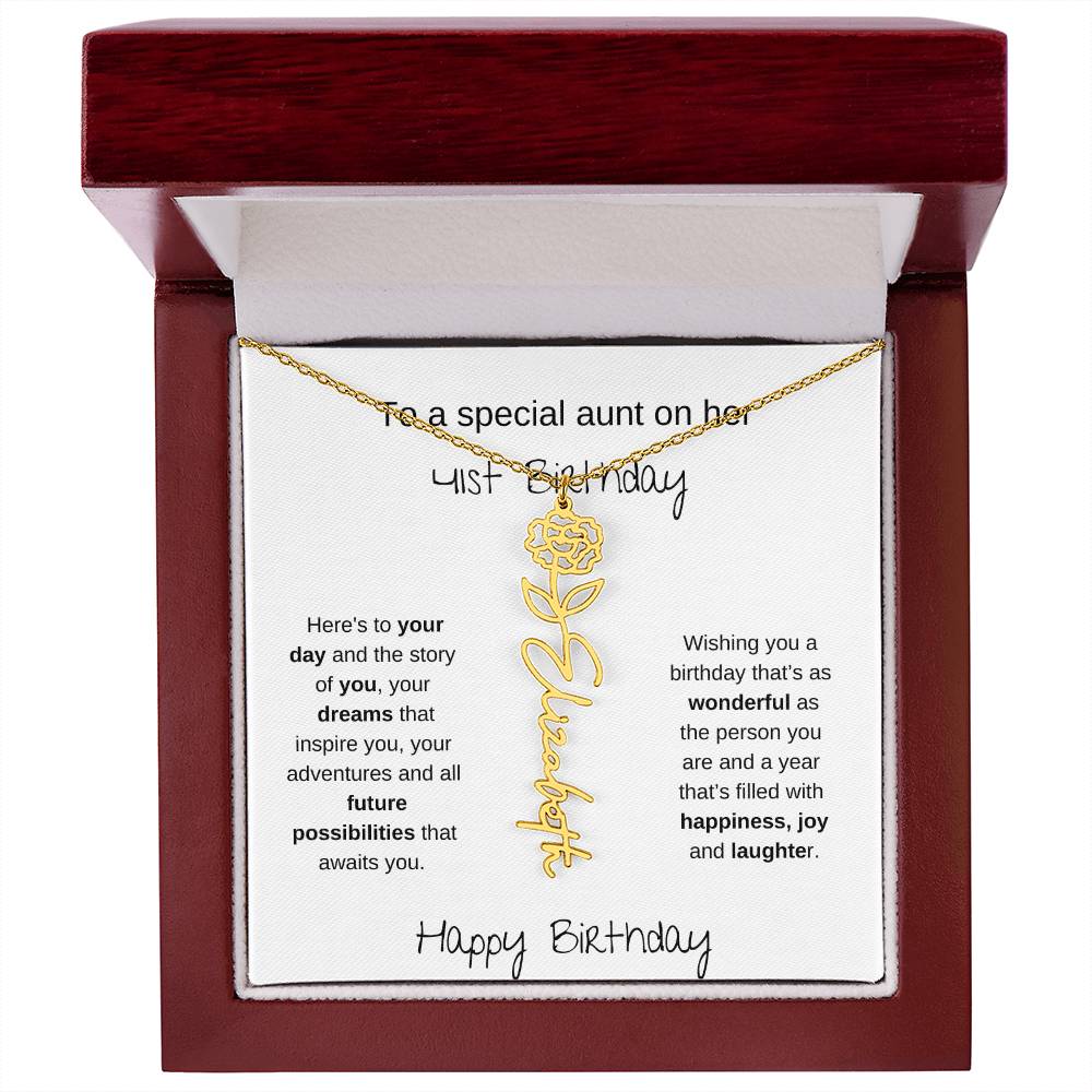 To A Special Aunt On Her 41st Birthday | Flower Name Necklace