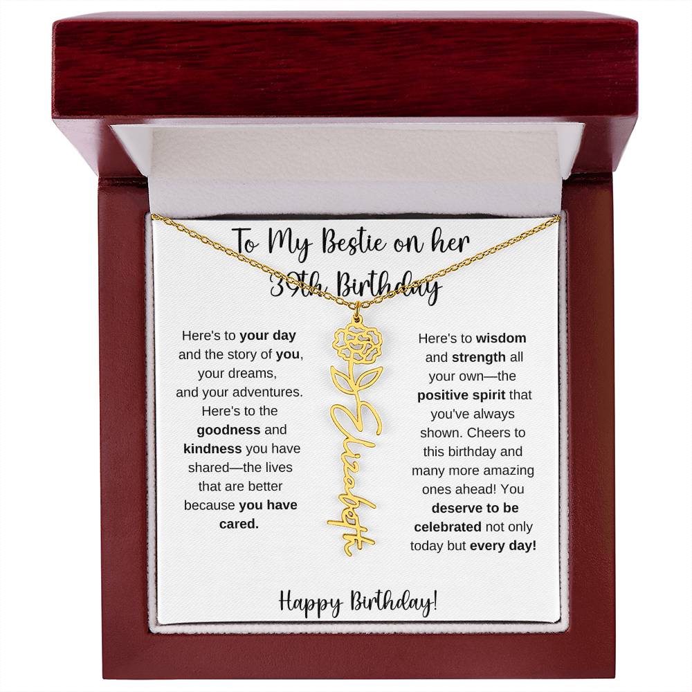 To My Bestie Happy 39th Birthday - Flower Name Necklace