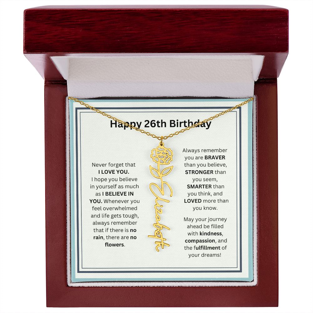 26th Personalized Birthday Gift - Flower Name Necklace