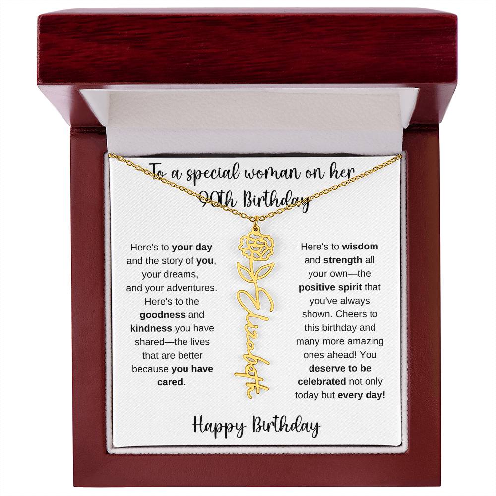 90th Birthday - Flower Name Necklace