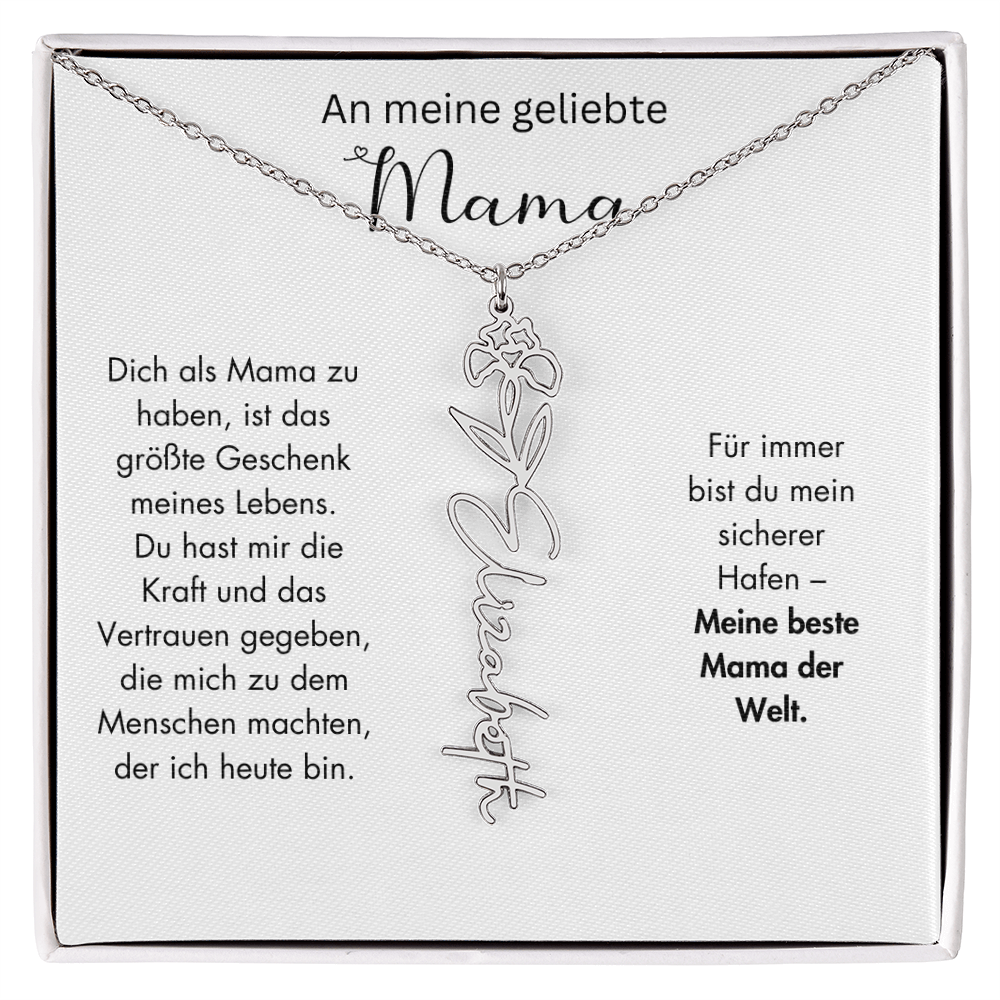 Personalisierte Namenskette mit Geburtsblume für Mama