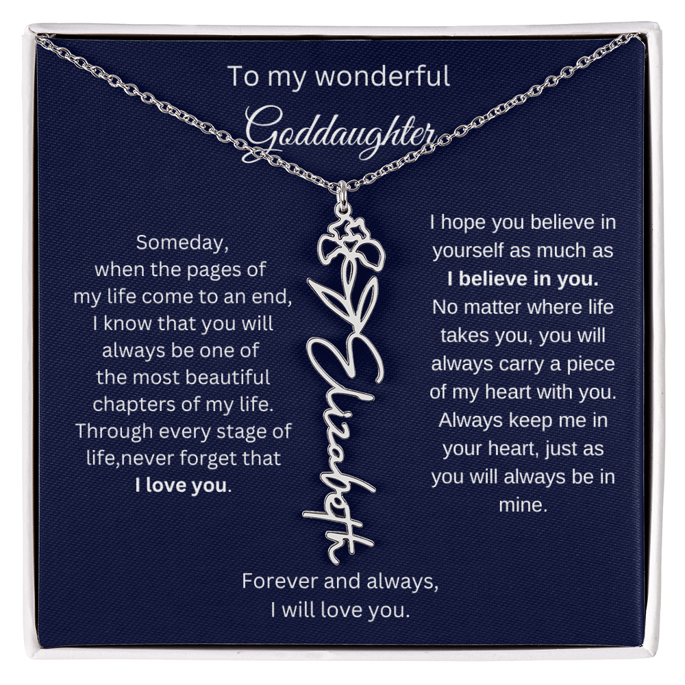 Luxury Goddaughter Gift - Birth Flower Name Necklace