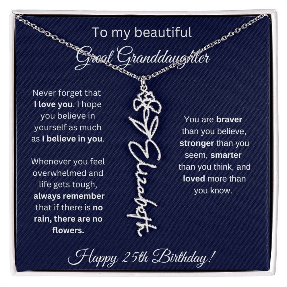 25th Birthday Gift For Great Granddaughter - Birthmonth Flower Name Necklace
