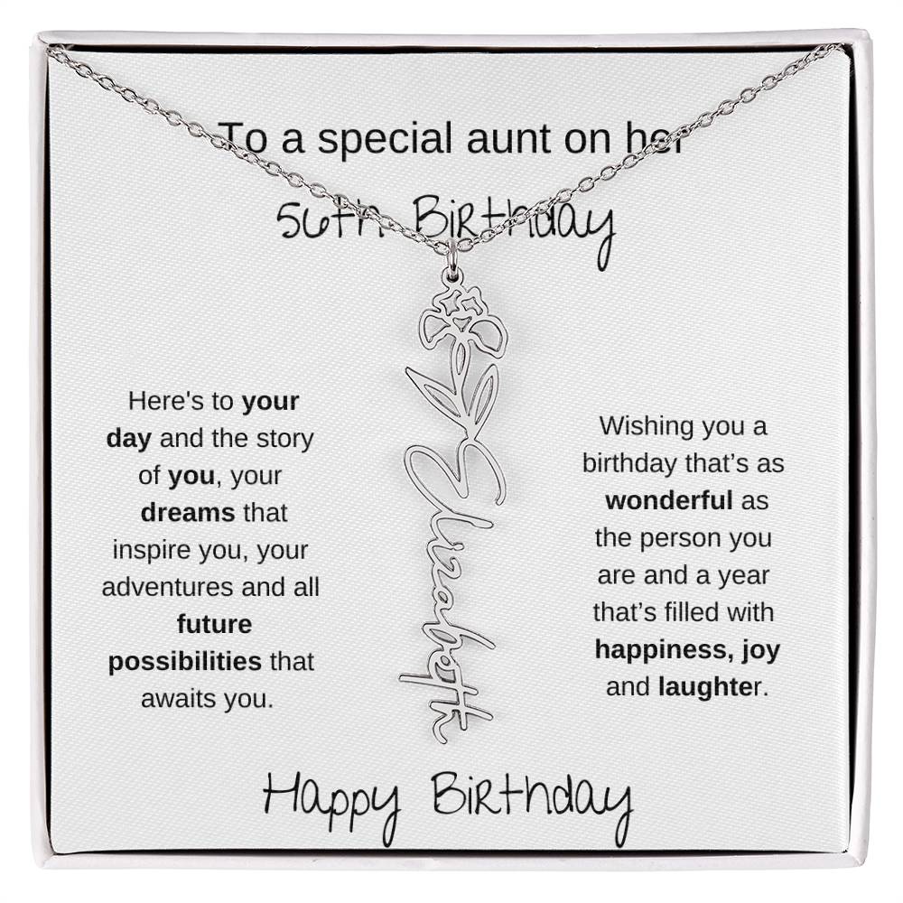 To A Special Aunt On Her 56th  Birthday | Flower Name Necklace