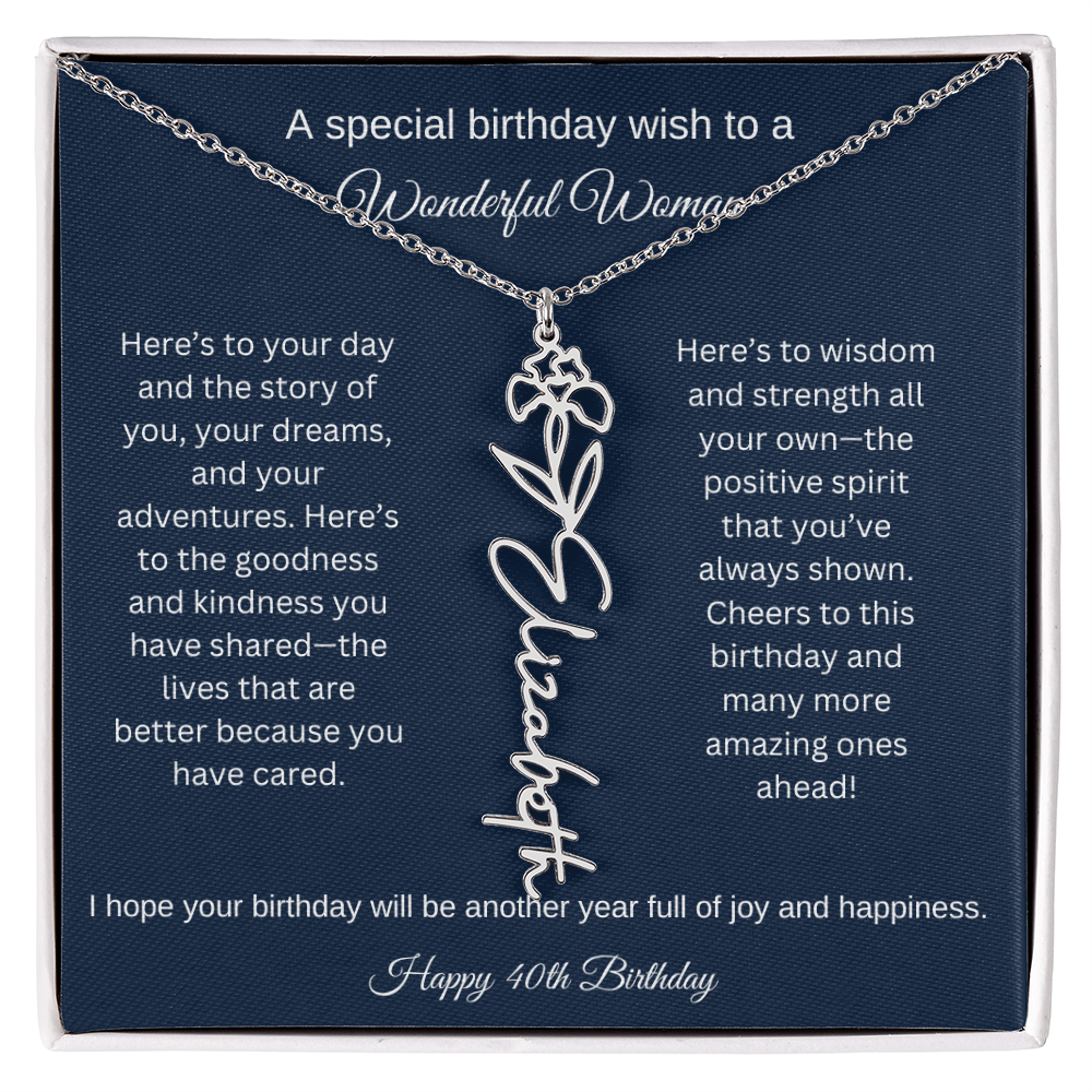 40th Birthday Gift Idea - Flower Name Necklace