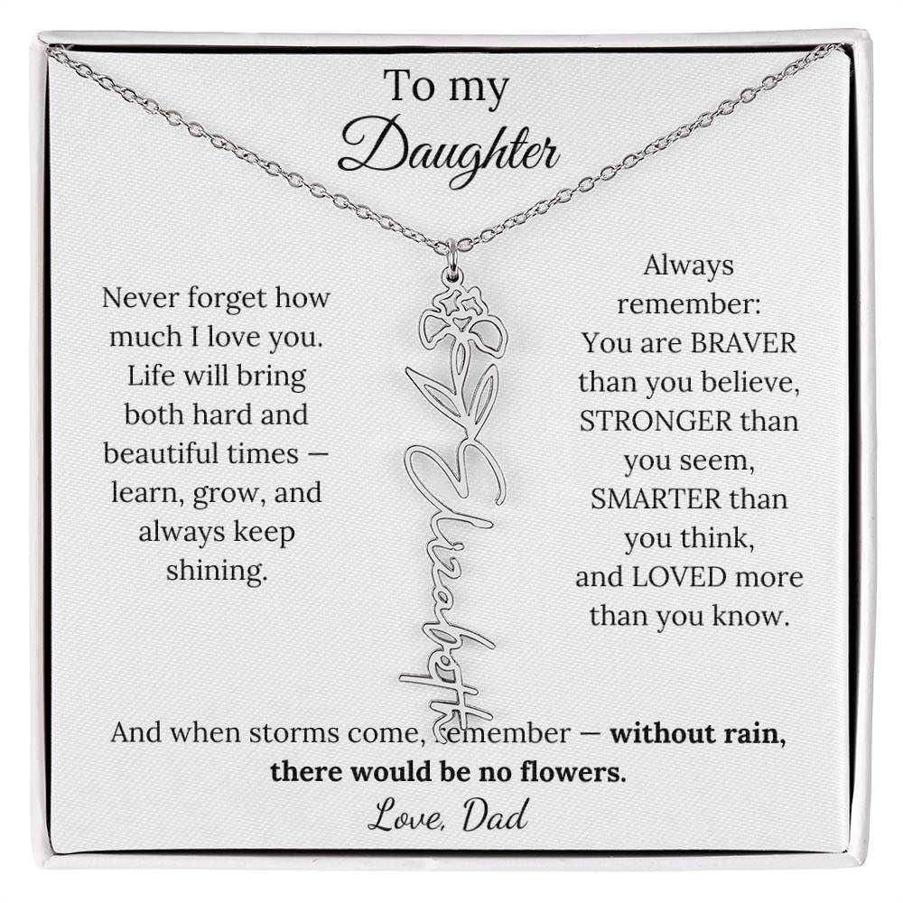 Personalized Jewelry Gift To My Daughter Birth Flower Name Necklace From Dad