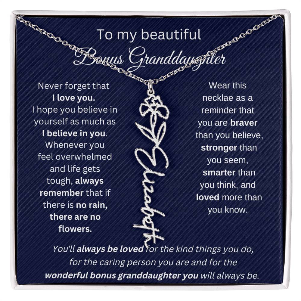 To My Beautiful Bonus Granddaughter | Never Forget That I Love You | Flower Name Necklace