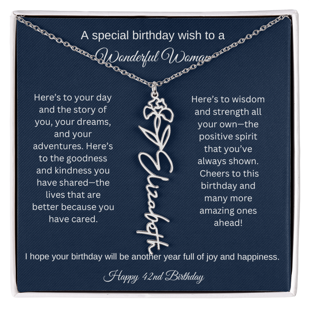 42nd Birthday Gift Idea - Flower Name Necklace