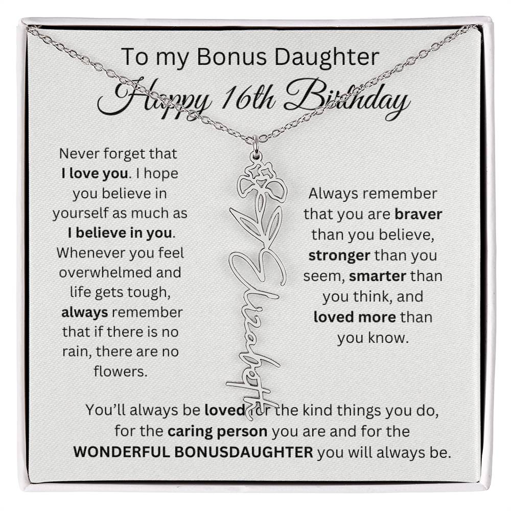 16th Birthday Gift To My Bonus Daughter | Flower Name Necklace