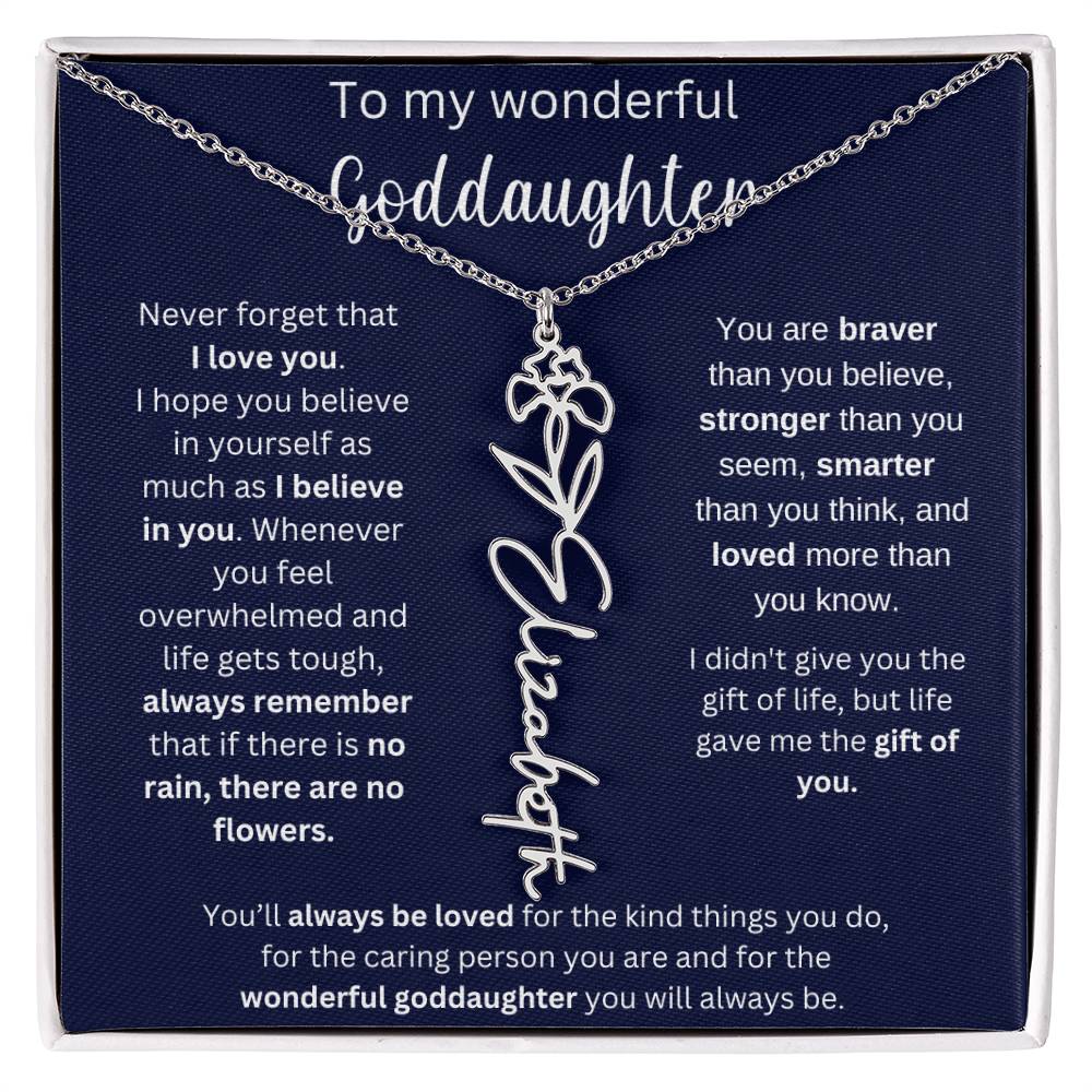To My Wonderful Goddaughter | You'll Always Be Loved | Flower Name Necklace