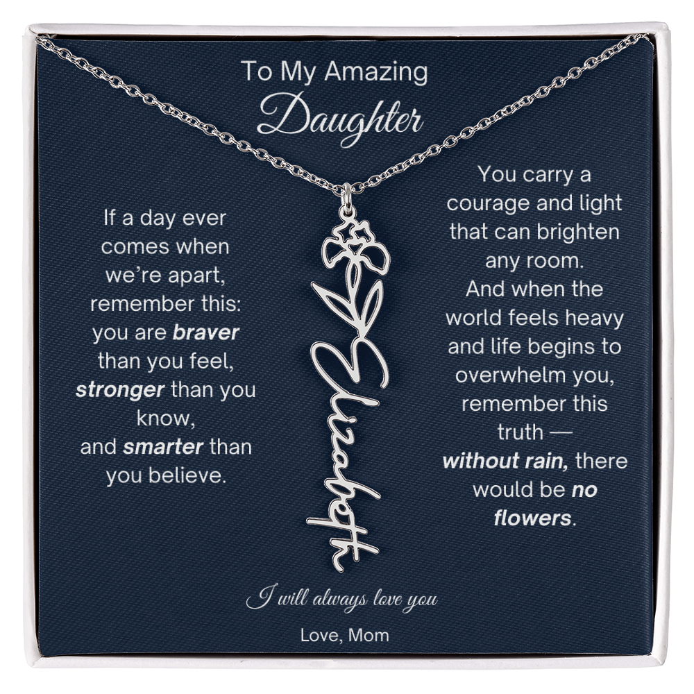 Daughter Necklace from Mom - Birth Flower Name Necklace