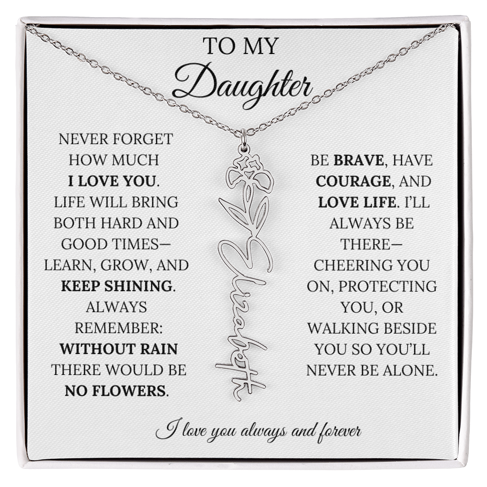 Personalized Birth Flower Name Necklace for Daughter
