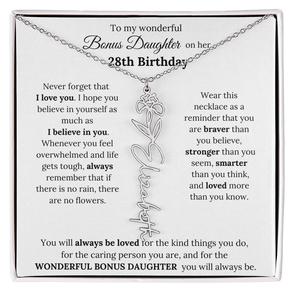 To My Wonderful Bonus Daughter On Her 28th Birthday | I Love You | Flower Name Necklace