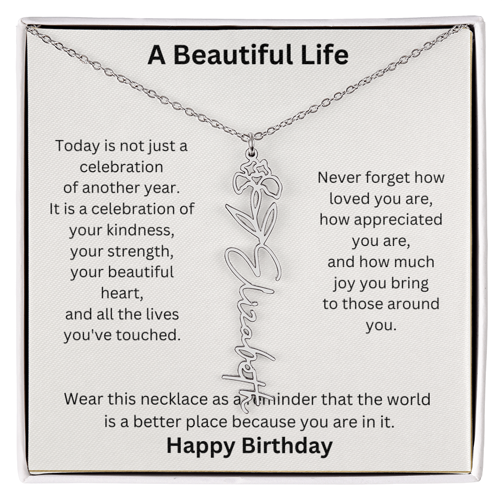 Personalized Birth Flower Name Necklace Birthday Gift for Her