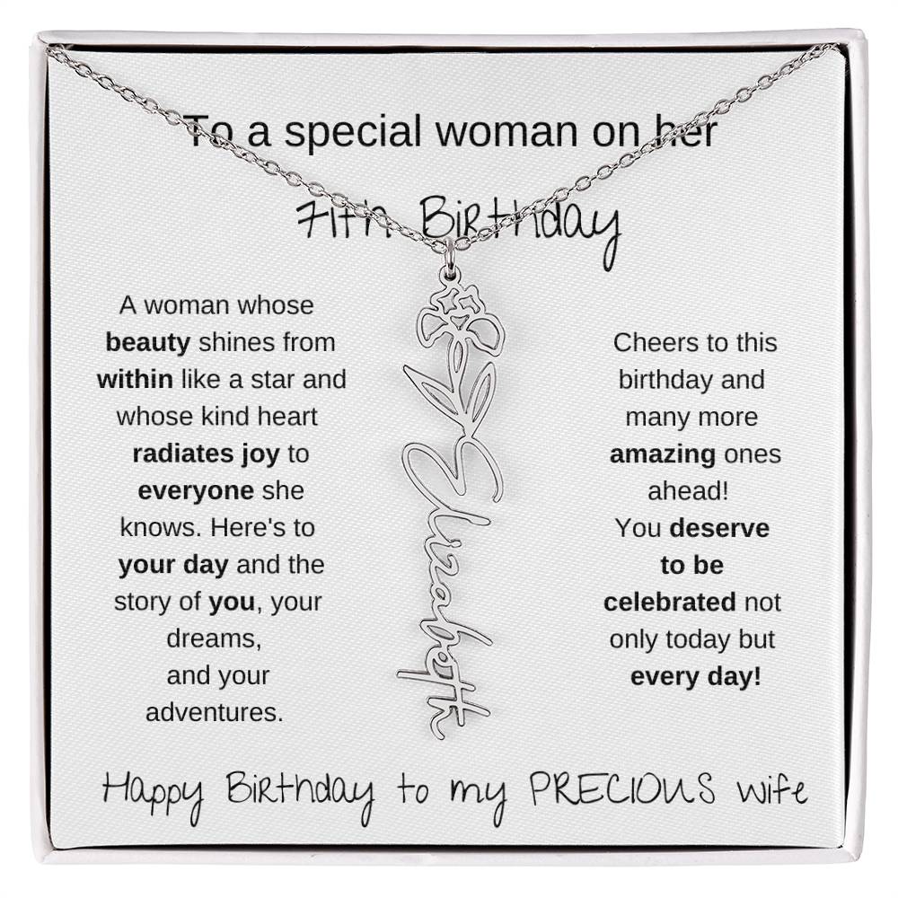Happy 71th Birthday To My Precious Wife - Birthflower Necklace