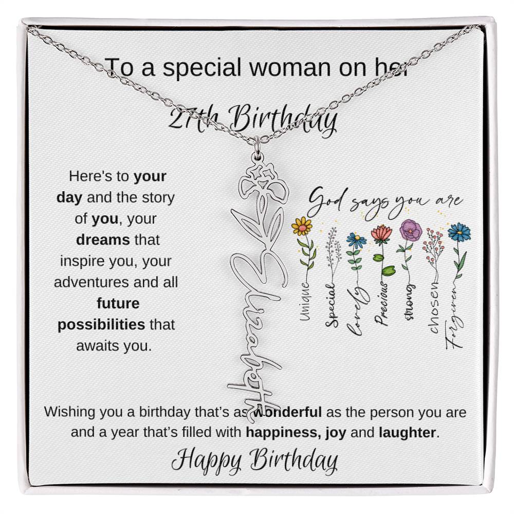 To A Special Woman On Her 27th Birthday - Flower Name Necklace
