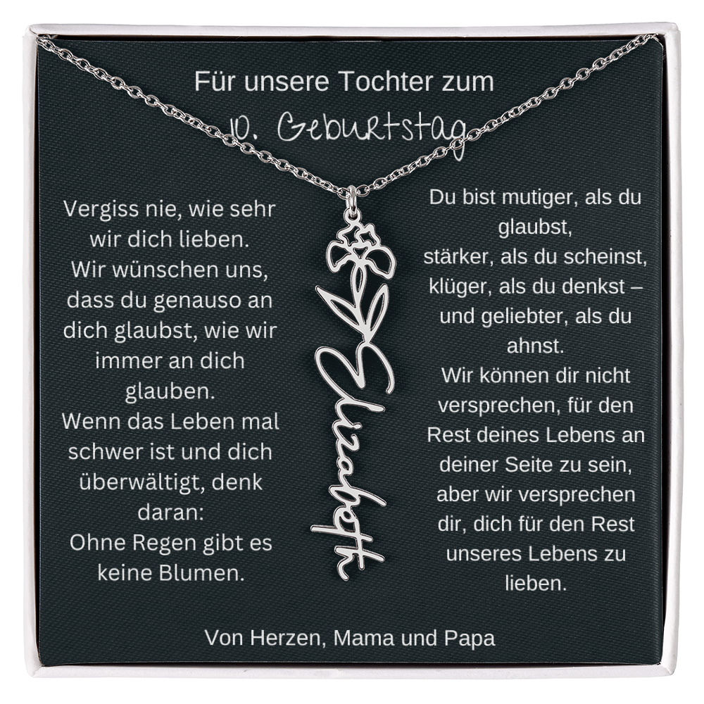 Geschenk zum 10. Geburtstag Tochter Geburtsblumen Namenskette
