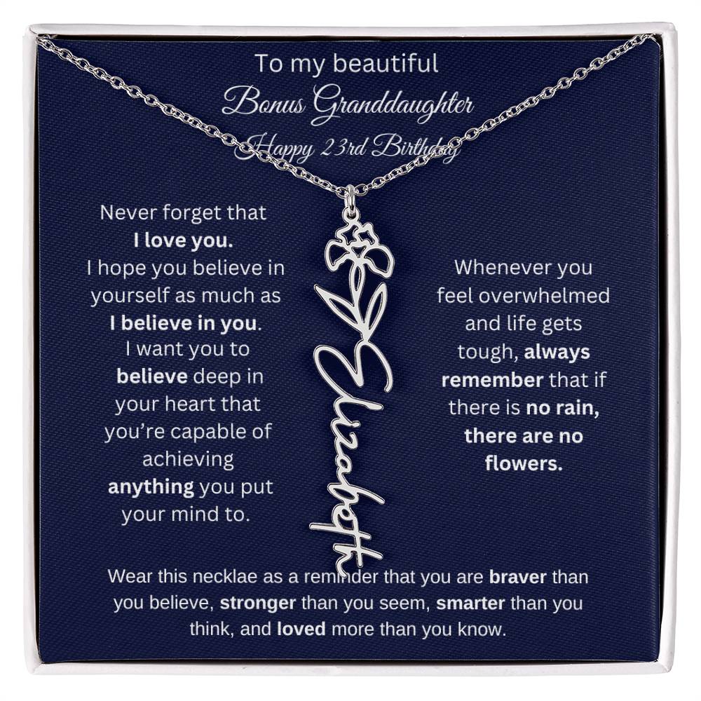 Bonus Granddaughter 23rd Birthday | I Love You | Flower Name Necklace