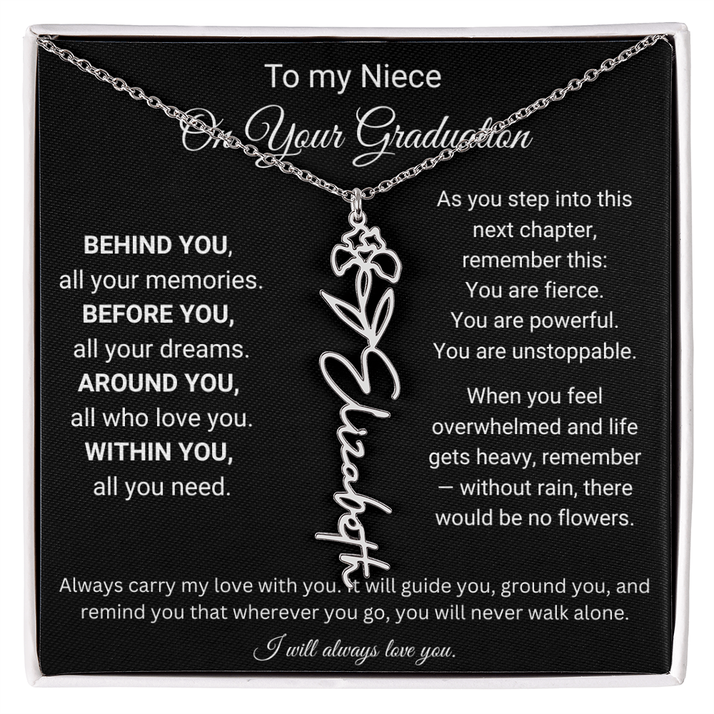 Graduation Birth Flower Name Necklace for Niece
