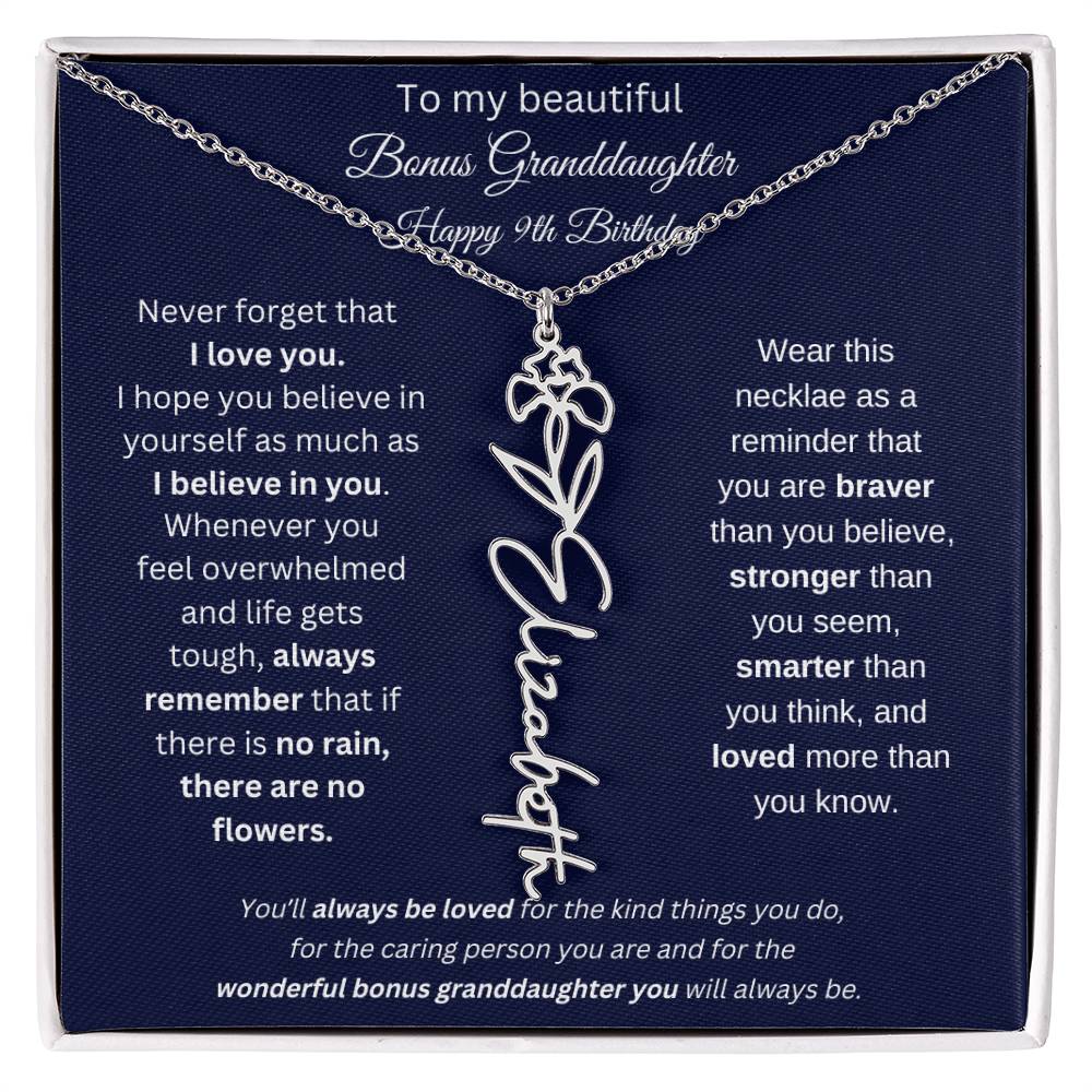 9th Birthday Bonus Granddaughter Gift | Personalized Flower Name Necklace