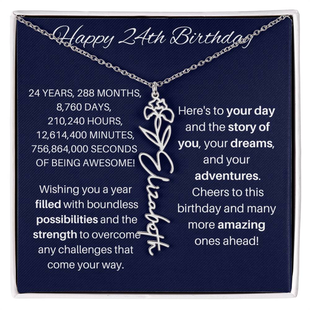 24th Birthday Birth Flower Necklace