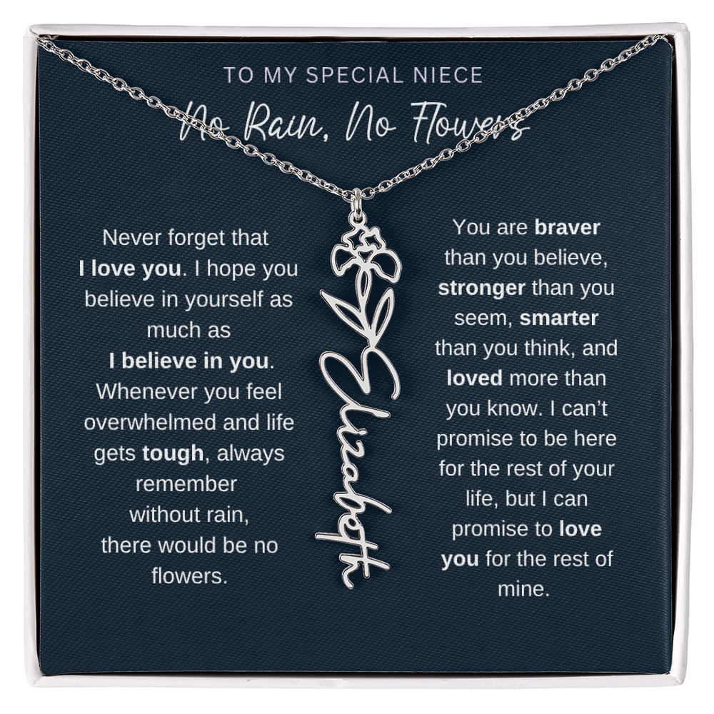 To My Special Niece | No Rain, No Flowers | Birth Flower Name Necklace