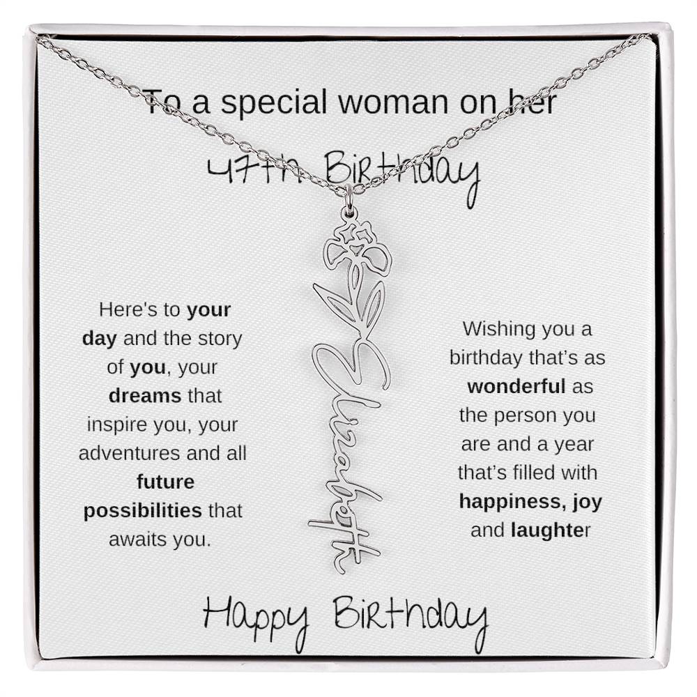 A Special Woman 47th Birthday | Flower Name Necklace