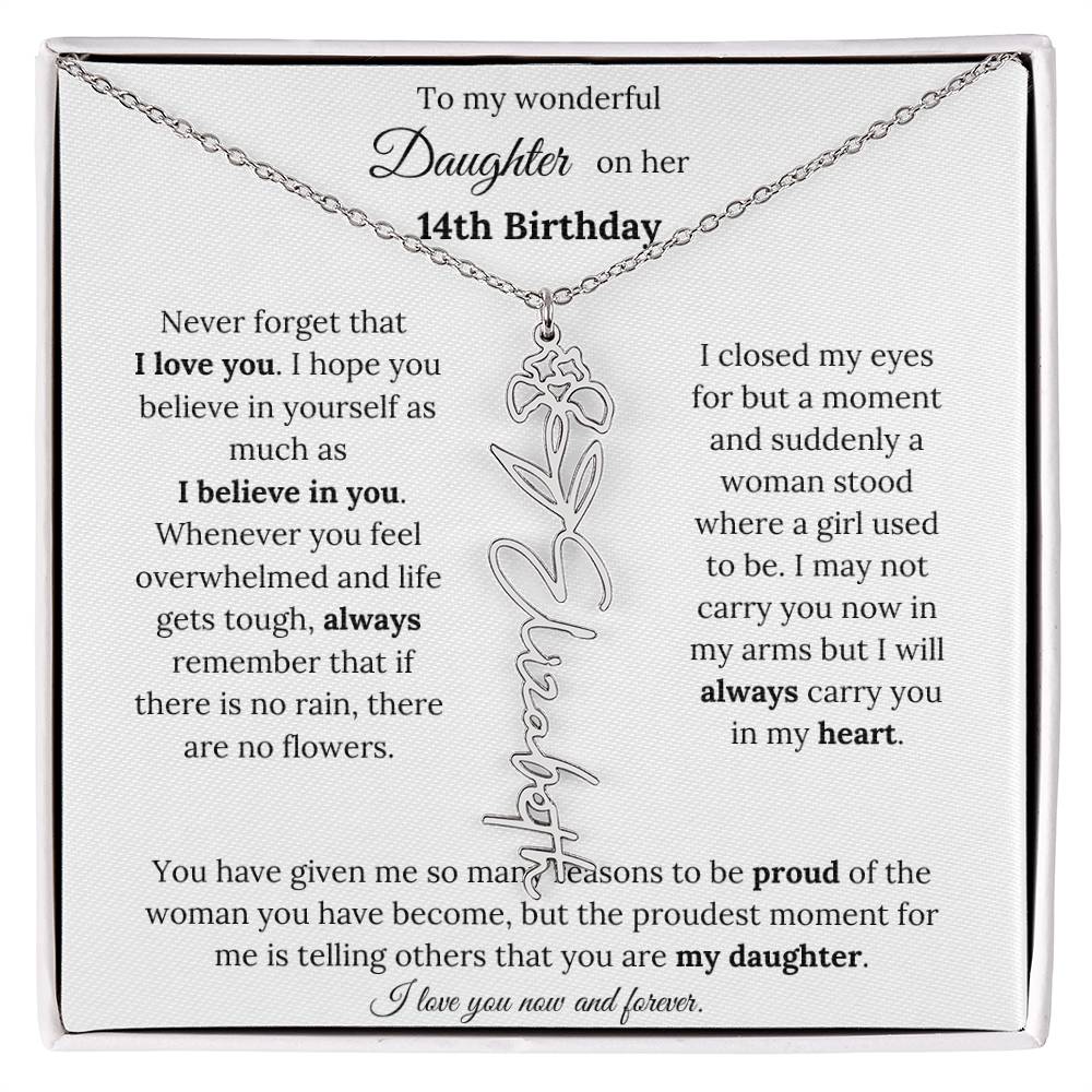 Custom Birth Flower Name Necklace To My Daughter On Her 14th Birthday